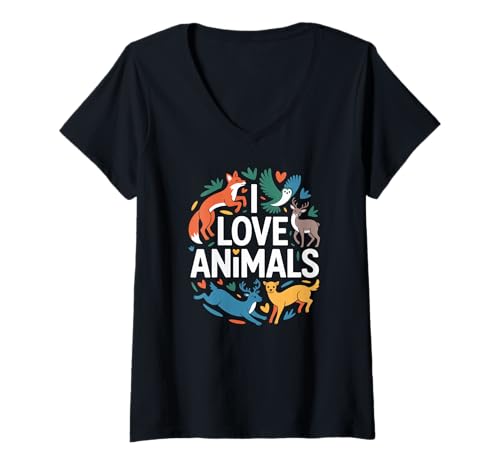 Damen Ich Liebe Tiere, Wildtierliebhaber T-Shirt mit V-Ausschnitt Damen Ich Liebe Tiere, Wildtierliebhaber T-Shirt mit V-Ausschnitt von Wildlife Appreciation Nature Lovers