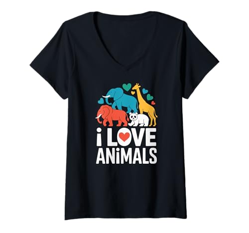 Damen Ich Liebe Tiere, Wildschutzdesign T-Shirt mit V-Ausschnitt Damen Ich Liebe Tiere, Wildschutzdesign T-Shirt mit V-Ausschnitt von Wildlife Conservation Animal Lover Awareness