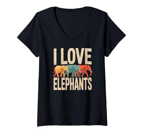 Damen Bunte I Love Elefanten, Tierliebhaber T-Shirt mit V-Ausschnitt Damen Bunte I Love Elefanten, Tierliebhaber T-Shirt mit V-Ausschnitt von Wildlife Conservation Love Nature Icons