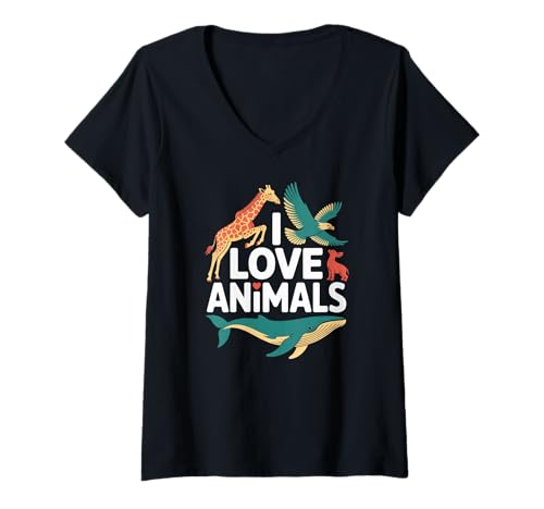 Damen Ich Liebe Tiere, Wildtiere, Naturliebhaber T-Shirt mit V-Ausschnitt von Wildlife Enthusiast Animal Kingdom Passion