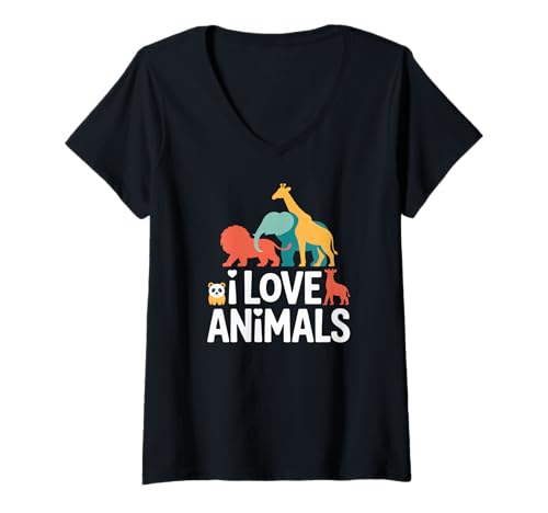Damen I Love Animals süßes Wildtier-Design T-Shirt mit V-Ausschnitt Damen I Love Animals süßes Wildtier-Design T-Shirt mit V-Ausschnitt von Wildlife Enthusiast Animal Lover Apparel