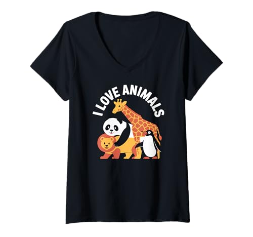 Damen Ich Liebe Tiere Süße Wildtiere T-Shirt mit V-Ausschnitt Damen Ich Liebe Tiere Süße Wildtiere T-Shirt mit V-Ausschnitt von Wildlife Enthusiast Animal Lovers