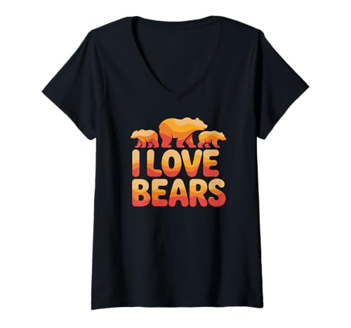 Damen Ich Liebe Bären, Familie, Retro-Wildtiere T-Shirt mit V-Ausschnitt Damen Ich Liebe Bären, Familie, Retro-Wildtiere T-Shirt mit V-Ausschnitt von Wildlife Enthusiast Apparel Bears Nature