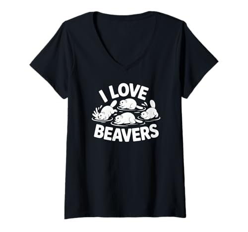 Damen I Love Beavers Animal Lover Grafik T-Shirt mit V-Ausschnitt Damen I Love Beavers Animal Lover Grafik T-Shirt mit V-Ausschnitt von Wildlife Enthusiasts Humor Nature Lovers