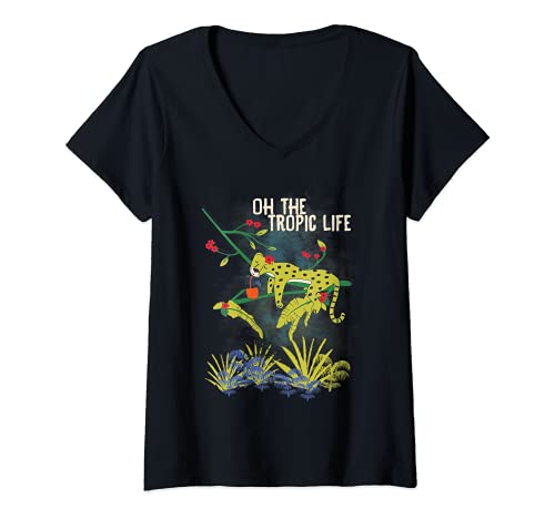 Damen Leopard Wild Animal Lazing Tropical Life Dschungel Chill Women T-Shirt mit V-Ausschnitt Damen Leopard Wild Animal Lazing Tropical Life Dschungel Chill Women T-Shirt mit V-Ausschnitt von Wildlife Retro Summer Prints NuL Kids Boy Girl Tee