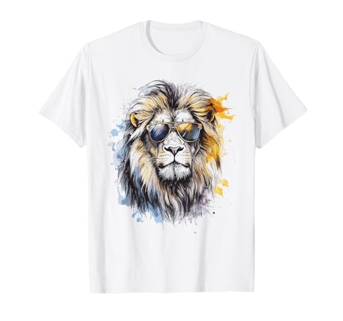 Wildlife Vibes Streetwear Creations - Löwe mit Sonnenbrille Tiermotiv T-Shirt für Damen, Herren und Kinder - Weiß, S, Klassisch, Rundhals-Ausschnitt, Kurzärmelig, Tierdruck, Herbst, Winter Wildlife Vibes Streetwear Creations - Löwe mit Sonnenbrille Tiermotiv T-Shirt für Damen, Herren und Kinder - Weiß, S, Klassisch, Rundhals-Ausschnitt, Kurzärmelig, Tierdruck, Herbst, Winter von Wildlife Vibes Streetwear Creations