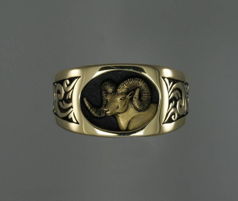 Widderkopf Herrenring Aus 14Kt Gold - Wildtierskulpturen in Von Frank Mccubbins von WildlifeInGold