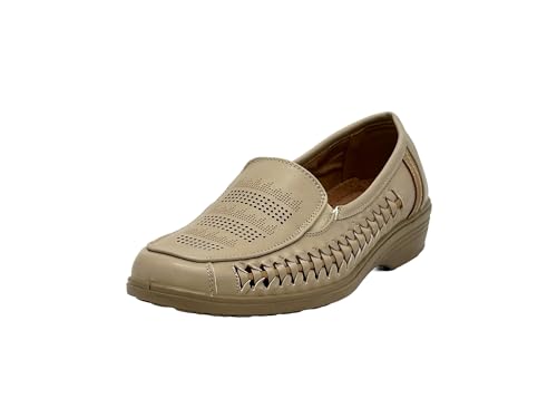 Wildora® Damen Casual Slip-on Loafer Bequeme Flache Schuhe im Mokassin Stil (Beige-Gold, 42) von Wildora