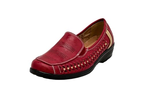 Wildora® Damen Casual Slip-on Loafer Bequeme Flache Schuhe im Mokassin Stil (Rot-Gold, 42) von Wildora