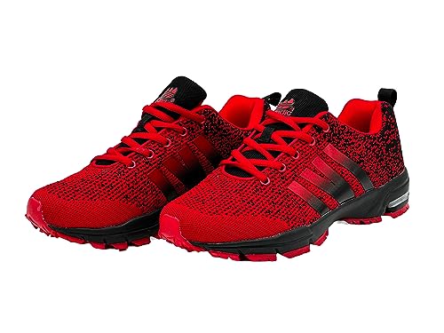 Wildora® Damen Herren Laufschuhe Sportschuhe Sneaker Freizeit Outdoor Schuhe inkl. Übergröße(Rot-Schwarz,39) von Wildora