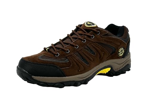 Wildora® Herren Wanderschuhe atmungsaktive Trekkingschuhe rutschfeste Outdoor Schuhe (Dunkelbraun-Gelb,44) von Wildora