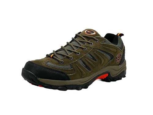 Wildora® Herren Wanderschuhe atmungsaktive Trekkingschuhe rutschfeste Outdoor Schuhe (Grün-Orange,44) von Wildora