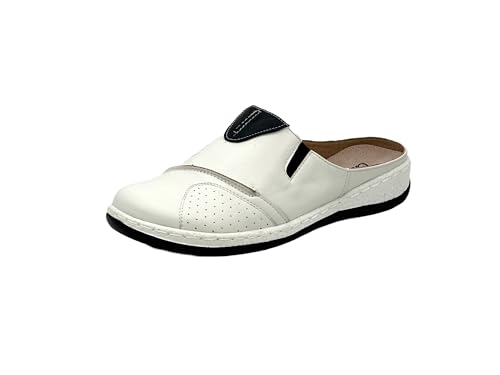 Wildora®Damen Clogs leichte Pantoffeln Hausschuhe Atmungsaktive Sandalen Freizeit Schuhe (Weiß-Blau, 36) von Wildora
