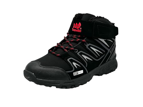 Wildora®Damen Herren Winterstiefel warm gefütterte Softshell Wanderschuhe (Schwarz-Rot,45) von Wildora