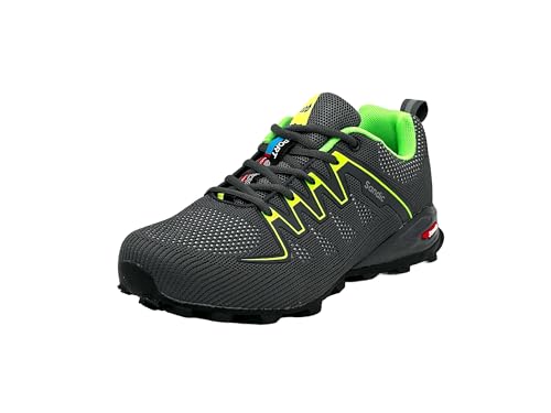 Wildora Damen Herren Bequeme Freizeitschuhe Sport Sneakers Leichte Lauf Hallenschuhe (Dunkelgrau-Apfelgrün,44) von Wildora