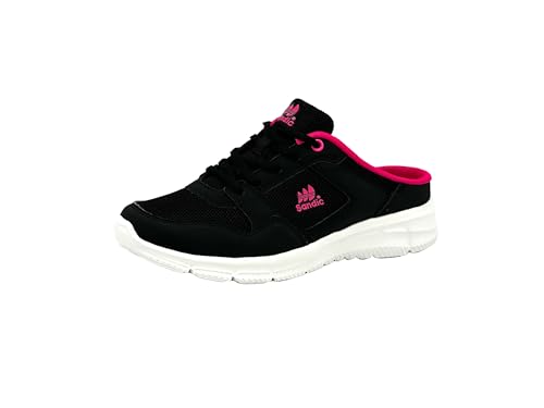 Wildora Damen Herren Hausschuhe atmungsaktive Clogs leichte Pantoffeln (Schwarz-Fuchsia,37) von Wildora