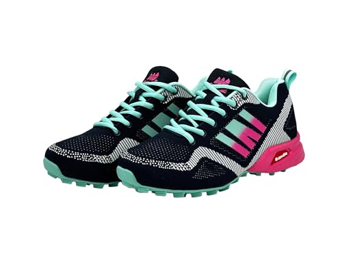 Wildora Damen Herren Wanderschuhe Bequeme Trail Running Trekkingschuhe (Navy-Minzgrün-Fuchsia,36) von Wildora