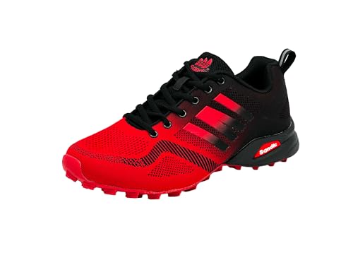 Wildora Damen Herren Wanderschuhe Bequeme Trail Running Trekkingschuhe (Rot-Schwarz-30,41) von Wildora