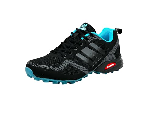 Wildora Damen Herren Wanderschuhe Bequeme Trail Running Trekkingschuhe (Schwarz-Dunkelgrau-Blau,46) von Wildora