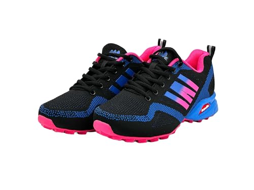 Wildora Damen Herren Wanderschuhe Bequeme Trail Running Trekkingschuhe (Schwarz-Königsblau-Fuchsia,37) von Wildora