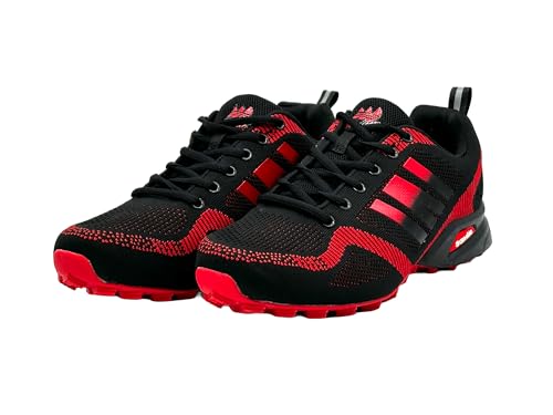 Wildora Damen Herren Wanderschuhe Bequeme Trail Running Trekkingschuhe (Schwarz-Rot,43) von Wildora