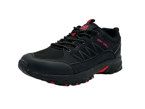Wildora Damen Herren Wanderschuhe Softshell Trail Running Trekkingschuhe (Schwarz-Rot-3,45) von Wildora