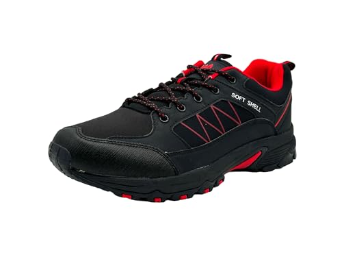 Wildora Damen Herren Wanderschuhe Softshell Trail Running Trekkingschuhe (Schwarz-Rot-6,44) von Wildora