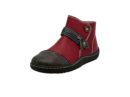 Wildora Damen Stiefeletten Boots – Stilvolle Retro-Design Winterschuhe (Rot-Grau,37) von Wildora