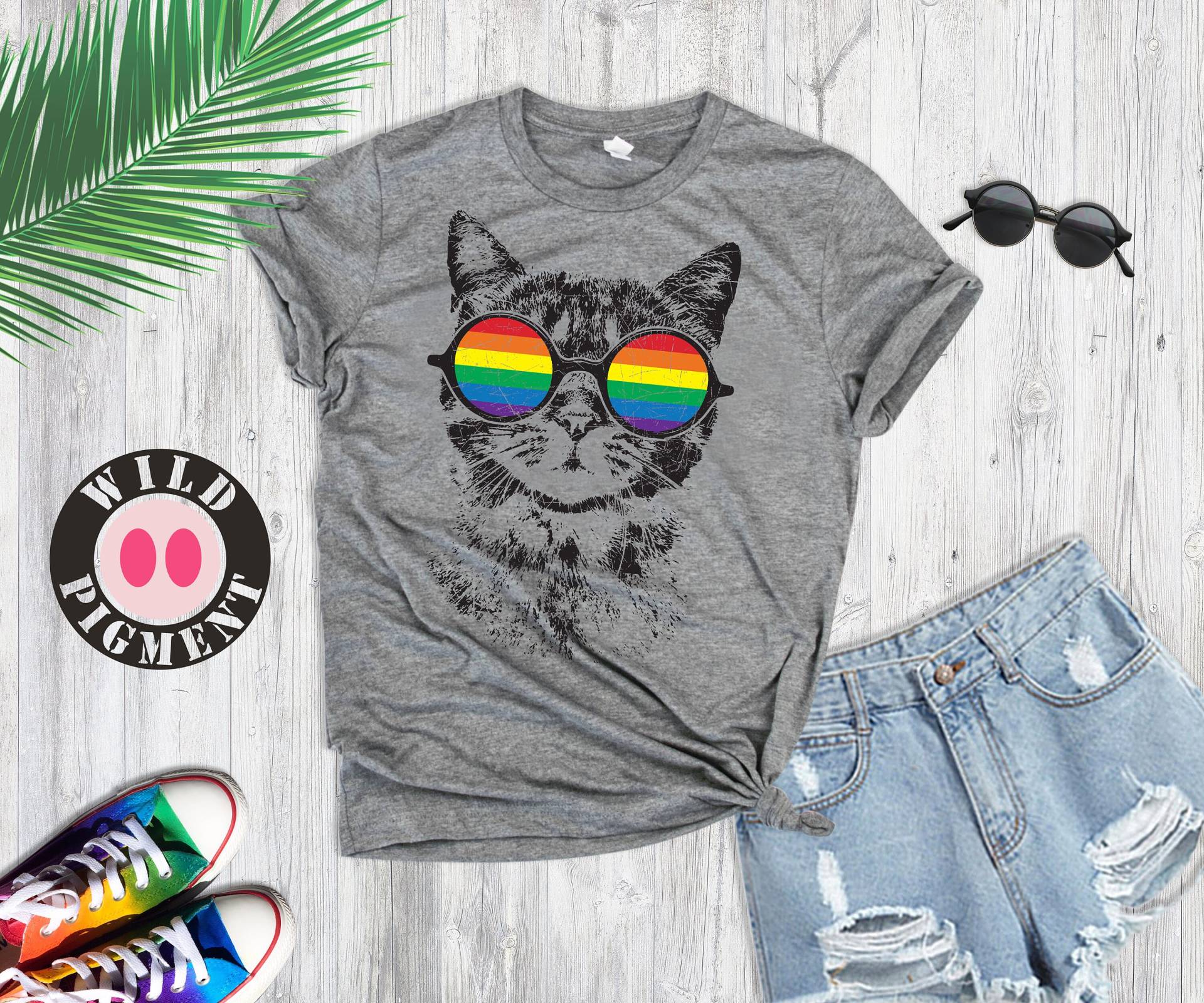 Lgbt Shirt, Regenbogen Katze T-Shirt, Pride Kitty Mit Sonnenbrille, Lustige Gay Geschenk, Premium Vintage Shirt Lgbt Shirt, Regenbogen Katze T-Shirt, Pride Kitty Mit Sonnenbrille, Lustige Gay Geschenk, Premium Vintage Shirt von Wildpigment