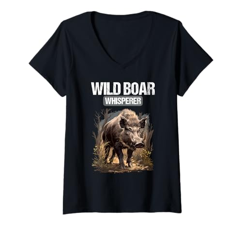 Damen Wildschweine Wildschwein T-Shirt mit V-Ausschnitt Damen Wildschweine Wildschwein T-Shirt mit V-Ausschnitt von Wildschweine Wildschwein Tier Shop