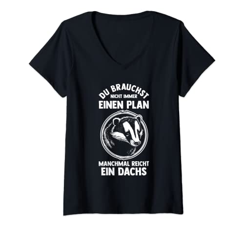 Damen Tiermotiv Dachs T-Shirt mit V-Ausschnitt Damen Tiermotiv Dachs T-Shirt mit V-Ausschnitt von Wildtier Raubtier Tierschutz Dachse Geschenke
