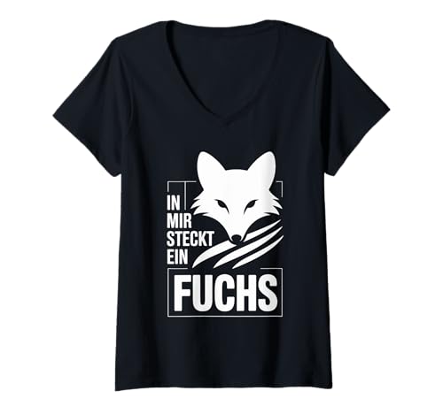 Damen In Mir Steckt Ein Fuchs Wildtier T-Shirt mit V-Ausschnitt Damen In Mir Steckt Ein Fuchs Wildtier T-Shirt mit V-Ausschnitt von Wildtiere Natur Fuchs Retro Sonne