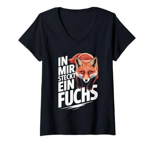Damen In Mir Steckt Ein Fuchs Wildtier T-Shirt mit V-Ausschnitt Damen In Mir Steckt Ein Fuchs Wildtier T-Shirt mit V-Ausschnitt von Wildtiere Natur Fuchs Retro Sonne