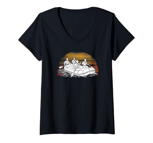 Damen Fluss Rafter Wildwasser Rafting Sonnenuntergang T-Shirt mit V-Ausschnitt Damen Fluss Rafter Wildwasser Rafting Sonnenuntergang T-Shirt mit V-Ausschnitt von Wildwasser Rafting Fluss Schlauchboot Rafter