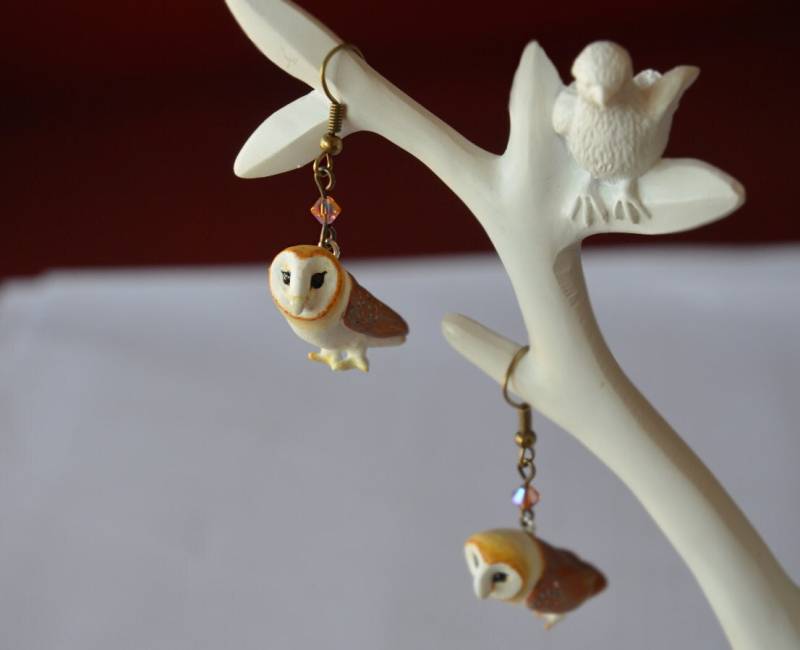 Schleiereule Ohrringe - Handbemalt Weiße Dame Vogelschmuck Ornithologie von Wildyfraise