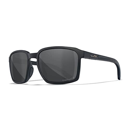 Wiley X | WX Alfa | Sonnenbrille Herren | Grau Gläser/Glänzend Schwarz Gestell │ Sonnenbrille Herren Polarisiert | Sport Outdoor Fahrradbrille | 100% UVA/UVB-Schutz von Wiley X