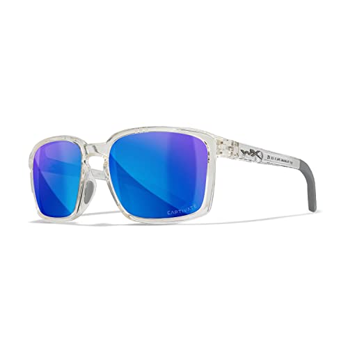 Wiley X | WX Alfa | Sonnenbrille Herren | Blau Spiegel Gläser/Glänzend Transparent Gestell │ Sonnenbrille Herren Polarisiert │ Sport Outdoor Fahrradbrille | 100% UVA/UVB-Schutz von Wiley X