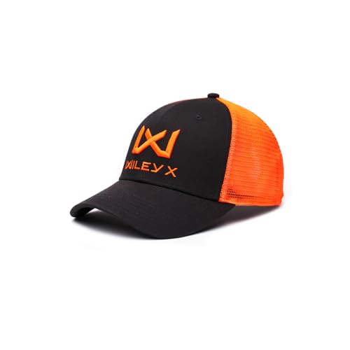 Wiley X │ WX Trucker Cap | Grau Baumwolle Signalorange Mesh | Männer Verstellbar Leichte Atmungsaktiv Flexfit 6-Panel-Kappe | Sonnenmütze | Airsoft Sport Outdoor von Wiley X