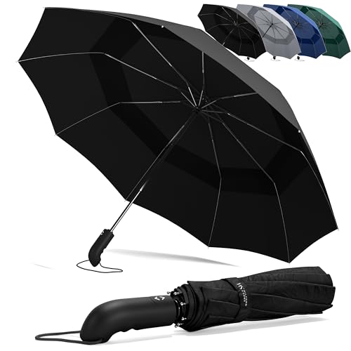 Regenschirm Taschenschirm Sturmfest + Auf-Zu Automatik & Schirm-Tasche, Schwarz | Herren Damen Reiseschirm - Kompakt Stabil, Teflon Wind- & Regen- Dicht | Taschenregenschirm Golfschirm Umbrella von Wilford & Sons