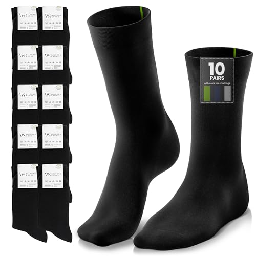 Socken Schwarz 10 Paar, Herren Damen Kinder + Farbmarkierungen, Bequeme Lange Business Strümpfe mit Komfortbund | Herrensocken Damensocken | Baumwollsocken Arbeitssocken Anzugsocken Sportsocken Socks von Wilford & Sons