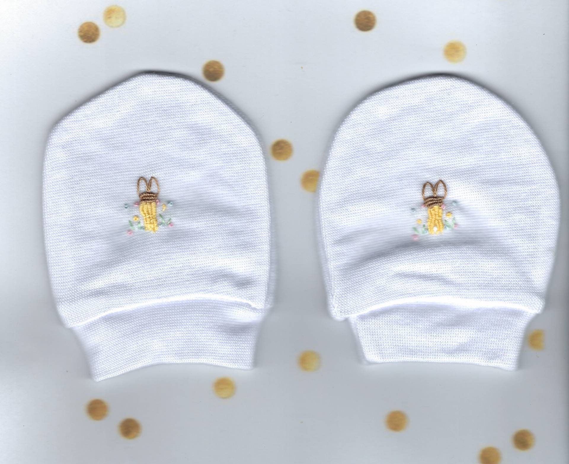 Baby Handschuhe, Gestickte Häschenhandschuhe, Häschenliebhaber, Babyhandschuhe, Weiße Winterhandschuhe, Daumenlose Babyzubehör, Babyhandschuhe von Wilgaparkcraftcorner