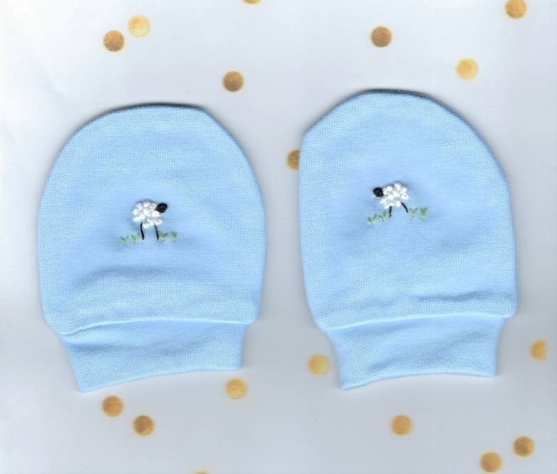 Baby Handschuhe, Gestickte Jungen Blaue Tragen, Manschette Säugling Schaf, Lämmer, Handschuhe Baby Handschuhe, Gestickte Jungen Blaue Tragen, Manschette Säugling Schaf, Lämmer, Handschuhe von Wilgaparkcraftcorner