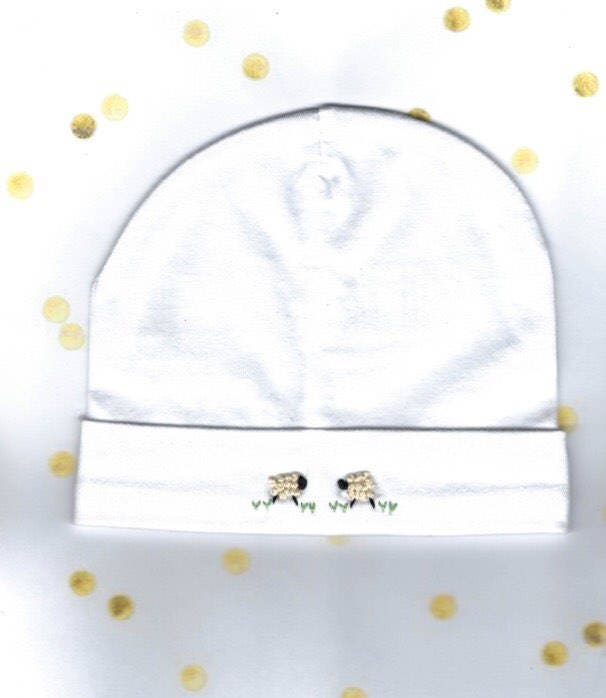 Bestickte Babymütze, Weiße Kinderzimmer-Tiere, Säuglingsheimmütze, Coming Home Outfit, Babyparty, Babykleidung von Wilgaparkcraftcorner