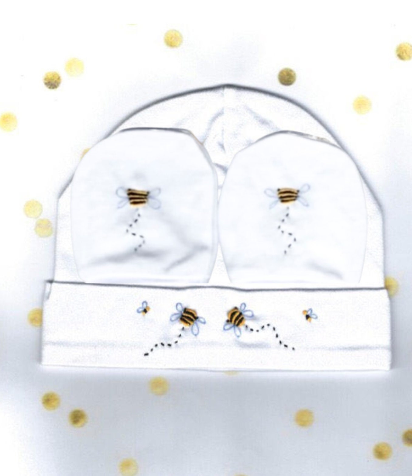 Passendes Baby Set, Handschuhe, Mütze, Coming Home Outfit, Krankenhaus Neugeborenen Babykleidung, Bumble Bee Babyausstattung von Wilgaparkcraftcorner