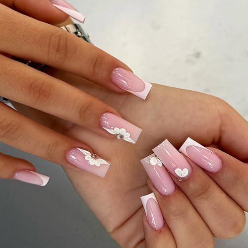24 Stück Quadratische Nägel Zum Aufdrücken Französische Spitze Vollständige Abdeckung Künstliche Nägel Mit Nagelfeile Und Holzstab Für Frauen 24 Stück Quadratische Nägel Zum Aufdrücken Französische Spitze Vollständige Abdeckung Künstliche Nägel Mit Nagelfeile Und Holzstab Für Frauen von Wilgure