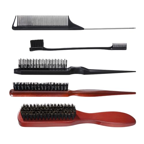 5 Piece Neckende Schweineborsten Haarbürste Set Fluffys Pinsel Ratte Schwanz Kamm Duals Kanten Haarbürste Dreifache Neckende Kamm Frauen von Wilgure
