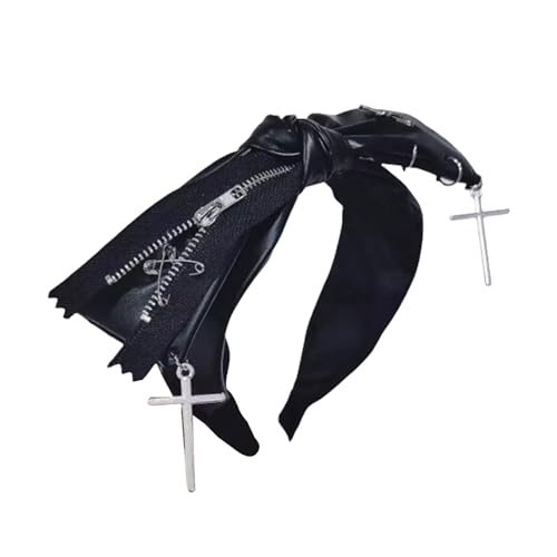 Dunkle Ästhetische Leder Bowknot Stirnband Stylish Haart Für Frauen Gothic Punk Streetwear Hair Accessoires von Wilgure