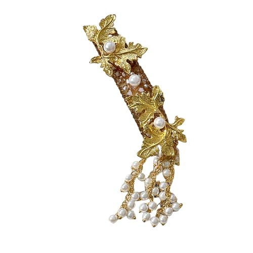 Exquisite Quasten Haarclip Mit Goldenem Ahornblattkristall Und Perlen Haarclip Mit Blattgoldfaktoren Für Frauen von Wilgure