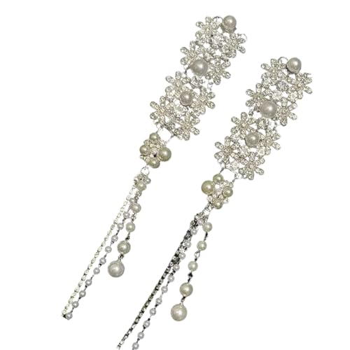 Luxuriöser Brauthaaraccessoire Anspruchsvolle Silberne Quasten Haarnadel Und Perlenhaarstück Für Partys von Wilgure