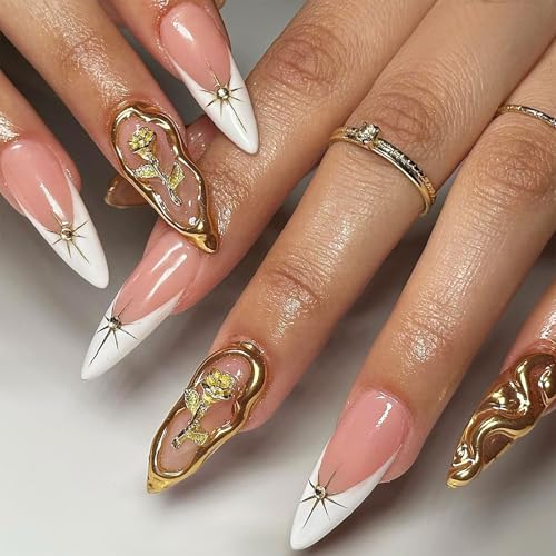 Modische French Tip Mandelnägel Zum Aufkleben Für Frauen Zum Aufdrücken Der Nägel Einfach Anzuwenden Falsche Nägel Maniküre Nagelkunst Set von Wilgure